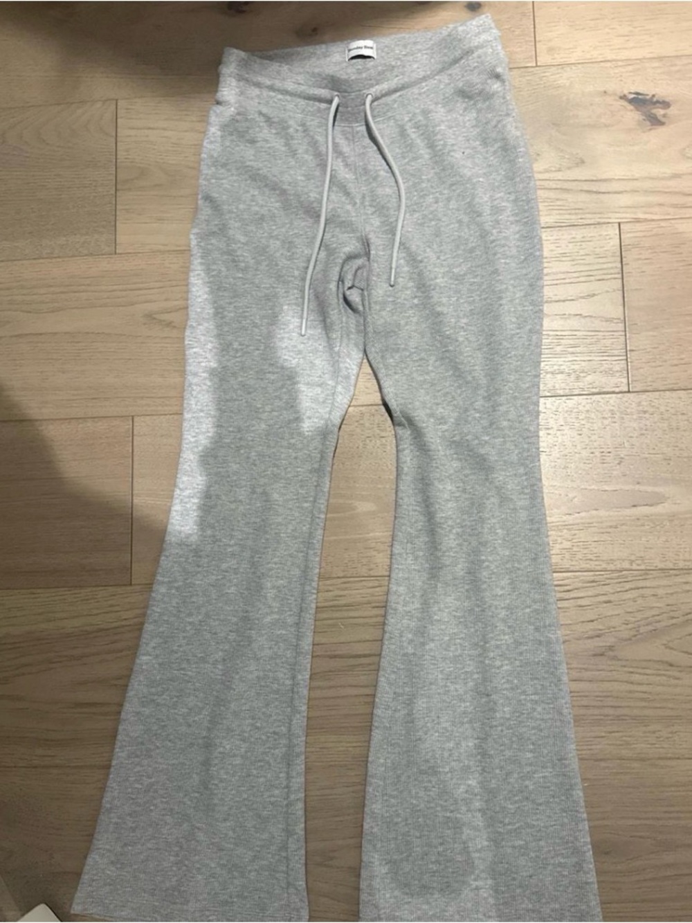 Gray Waffle Flare Sweatpants with Drawstring